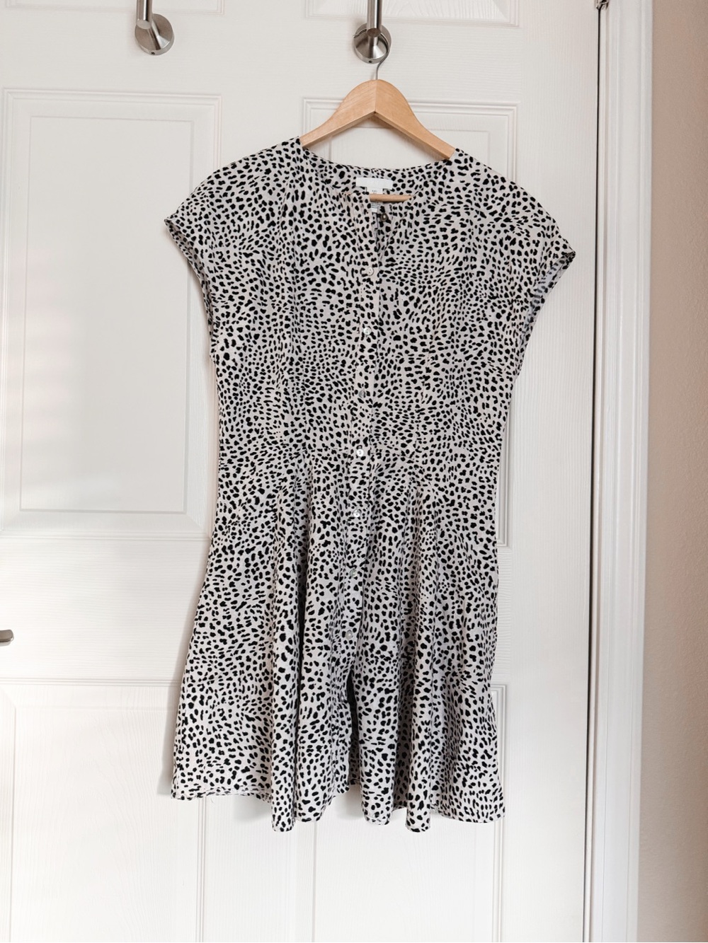 H&M White Mini Dress with Black Spot Print